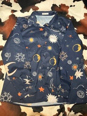 ROMWE Space Astrology Button Down Shirt Size Large